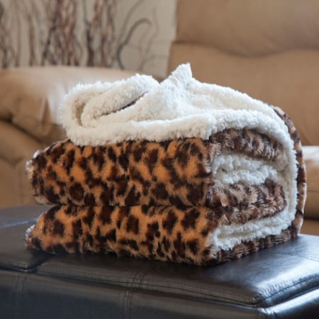 Hastings Home Fleece Sherpa Blanket Throw - Leopard 369087QUM